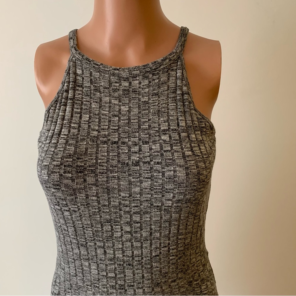 HERE & THERE. Gray‎ mini ribbed knit dress. Fit & Flare. Size S. Summer. …